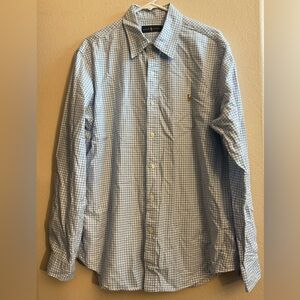 Ralph Lauren Men's Blue &‎ White Gingham Check Long Sleeve Button Down Size XL